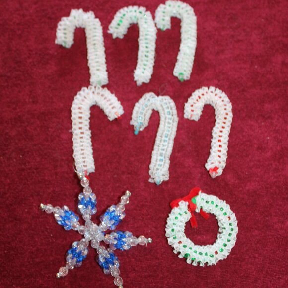 Vintage Handmade Ornaments Lace and beads - Set of  8 - Picture 2 of 2